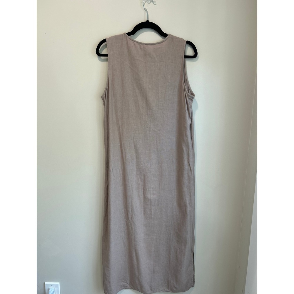 Sigrid Olsen Tan Linen Blend Embroidered Sleeveless Maxi Dress Boho Tan Navy M - Picture 6 of 8
